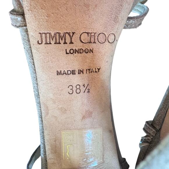 Jimmy Choo Champagne Crystal Metallic Leather Sandal Heels Italy Sz. 38.5 US 8.5 - Picture 8 of 10